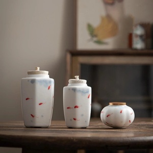 กระปุกชาเซรามิกสีขาว <span class=keywords><strong>Bai</strong></span> Ru You <span class=keywords><strong>Yu</strong></span> ลายเพ้นท์มือ ปิดผนึกกันความชื้น ดีไซน์เรียบง่ายทันสมัย - Product Image 1