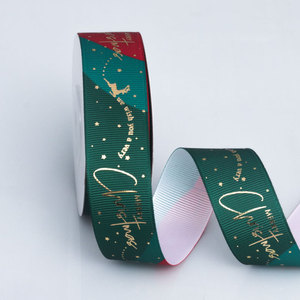 Pita Grosgrain 2.5CM Cetak Foil Emas Terlaris untuk Pohon Natal, Dekorasi Pakaian Natal - Product Image 6