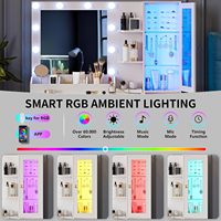 Coiffeuse moderne en bois pour chambre à coucher avec miroir et éclairage, 5 tiroirs, prise électrique, chaise et éclairage d'ambiance RGB