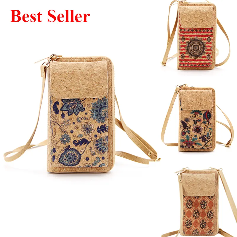 2023 Last Wholesale Vegan Cork Leather Fashion Printing Custom Logo Women's Messenger Bag For Mobile Phone