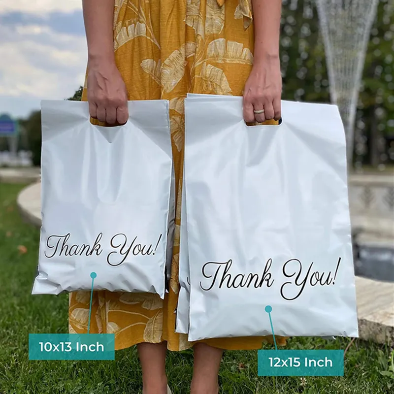 Thank U Poly Plastic Mailing Bags Custom Logo Mail Verpakking Met Handvat Zwarte Enveloppen Verzending Tas Kleding Koerier Poster