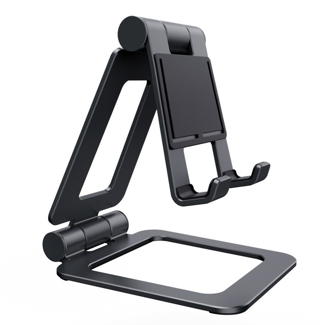 Custom Logo Aluminum Alloy Double Fold Adjustable Desk Cell Phone Bracket Support Folding Desktop Mobile Phone Stand Holder
