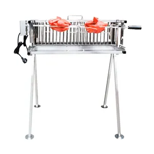 Aço inoxidável Spit Rotisserie Twin Vertical Duplo BBQ Grill