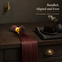 Extensions de cheveux humains lisses roux-brun cuivré à pointe enveloppée, texture uniforme, pour tissage capillaire et présentation beauté