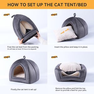 Tempat tidur kucing dalam ruangan, tempat tidur hewan peliharaan 2 dalam 1, tempat tidur kucing kecil atau anjing-Gua hewan, tenda kucing - Product Image 6