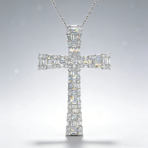 CUSTOM SILVER 10K/14K/18K GOLD PLATED LAB GROWN CVD DIAMOND CLASSIC ENGAGEMENT GIFT SWEATER <b>CHAIN</b> NECKLACE <b>CROSS</b> PENDANT - Product Image 2