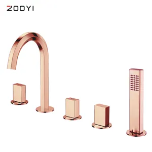 ZOOYI-grifo extraíble de ducha de mano, 5 agujeros, oro rosa, alta calidad, independiente para bañera