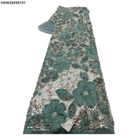 Nouvelle Tendance : Tissu en Dentelle Brodé Floral Français avec Perles et Fleurs 3D pour Fêtes et Mariages