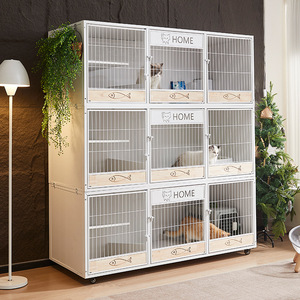 Jaula de Cría para Gatos de Tres Niveles, Marco de Madera, Rectangular, Resistente, para Uso Doméstico - Product Image 1