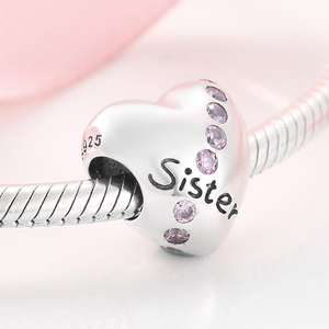 Abalorios de Plata de Ley 925 con forma de corazón y circonita, Charms para pulsera customizable - Product Image 2