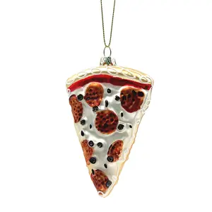 Lown-adornos de pizza de cristal para decoración de árbol de Navidad, adorno de Navidad rellenable