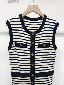 <span class=keywords><strong>Vestido</strong></span> de Punto Largo sin Mangas con Cuello Redondo y Rayas, Estilo Francés, Nuevas Llegadas 2026, Siete Colores - Product Image 4