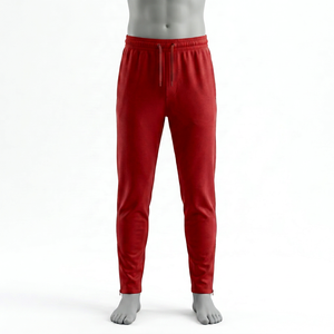 Pantalon de survêtement rouge pour homme, taille élastique, tricoté, 100 % polyester, poids moyen, respirant, écologique, séchage rapide, poches latérales, décontracté, hiver - Product Image 1