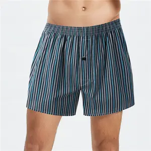 L-6XL 100% Cotton Underpants Mens Soft Boxershorts Custom Woven Plaid Sleeping Boxer Brief