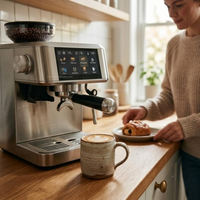 Machine à café semi-automatique durable avec boîtier entièrement métallique, 20 réglages de mouture, fonctionnement à une touche, pour le bureau et la maison, expresso, eau chaude, cafetière