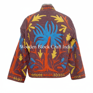 Custom Made Embroidered Suzani Woven <b>Wool</b> Jackets with Cotton Filled Artisan Craftsmanship Windproof Multi Coloured jacket - Product Image 1
