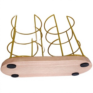 Oval Wooden Base Metal Cup Holder Stand with Anti-Tipping Design for <b>Kitchen</b> Beverage <b>Storage</b> Minimalist Style - Product Image 3