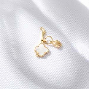 Accessoires de bijouterie : <span class=keywords><strong>Pendentif</strong></span> double anneau en argent plaqué <span class=keywords><strong>or</strong></span> 14K, motif coquillage et trèfle à quatre <span class=keywords><strong>feuilles</strong></span>, pour la création de bijoux DIY - Product Image 4