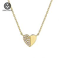 AN072 Collier de mode en argent sterling 925 plaqué or/rhodium avec micro-pavé de zircon, pendentif cœur pour femme
