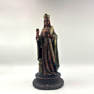 Statues Religieuses Artisanales en Polyrésine - <span class=keywords><strong>Figurine</strong></span> Sainte Barbe en Bronze avec Tour, Épée et Feuille de Palmier - Product Image 1