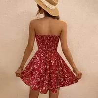 Robe sans bretelles à imprimé floral pour femme, design taille cintrée, tenue décontractée d'été