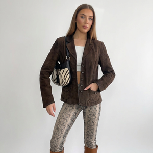 Women's Double-Breasted Genuine Sheepskin Winter <b>Blazer</b> <b>Jacket</b> Autumn Green Suede Plain Dyed Solid Pattern <b>Leather</b> <b>Jackets</b> - Product Image 4