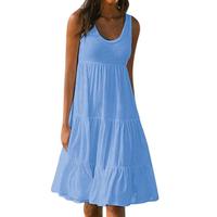 Robe décontractée pour femmes grandes tailles, robe d'été pour la plage et les vacances, robe sans manches à volants, longueur genoux, coupe ample pour femme