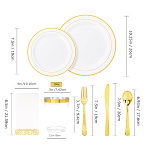 Juego de 175 Platos de Plástico <span class=keywords><strong>Duro</strong></span> PS con Doble Borde Dorado, <span class=keywords><strong>Vajilla</strong></span> Duradera para Fiestas, Eventos y Bodas de Comercio Exterior - Product Image 2