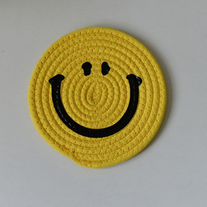Posavasos de estilo japonés, tapetes aislantes del calor, hilo de algodón, cara sonriente, tapetes tejidos a mano de ratán y paja, sencillos - Product Image 2