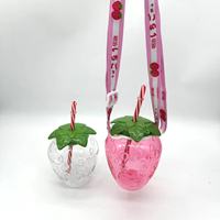 500ml PET Transparent rose fraise fraise tasse Smoothie lait jus avec pendentif paille