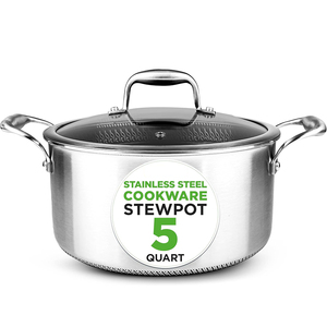 Cocotte en acier inoxydable triple couche avec couvercle en verre, sans revêtement, compatible lave-vaisselle, avec poignée en acier inoxydable, faitout, marmite - Product Image 1