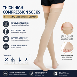 Chaussettes de compression sportives tricotées personnalisables 20-30 mmHg, hautes jusqu'aux cuisses, anti-embolie pour prévenir les varices - Product Image 1