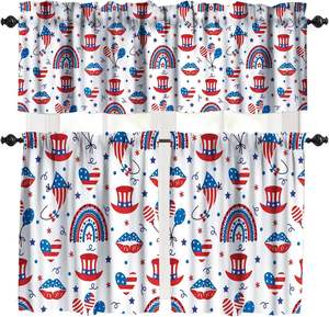 Rideaux de cuisine patriotiques 4 juillet motif cœur, rouge, blanc, bleu, étoiles, 3 pièces, petits rideaux de café, pour salle de bain - Product Image 5