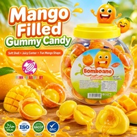 Groothandel Halal Op Maat Gemaakte 3D Knisperende Mango Gummies Balvormige Fruitjam Gevulde Zachte Jelly Gummy Snoepjes voor Kinderfeestjes