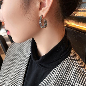 Orecchini a Cerchio in <span class=keywords><strong>Stile</strong></span> <span class=keywords><strong>Barocco</strong></span> Coreano Retrò con Strass, Modello 2021, Orecchini Esagerati con Ago in Argento e Cristalli per Donna - Product Image 4