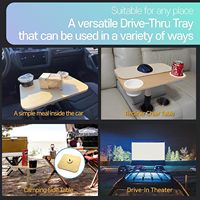 Large plateau porte-gobelet en bois pour manger dans une voiture garée Plateau de nourriture Support de table d'appoint parfait pour Road Trip 2-en-1 Drive-Thru Tray