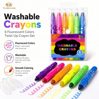 Crayons néon fluorescents 6 couleurs en plastique, lavables, non toxiques, sans aiguiseur, avec logo personnalisé, torsadables, pour l'art des enfants et l'école