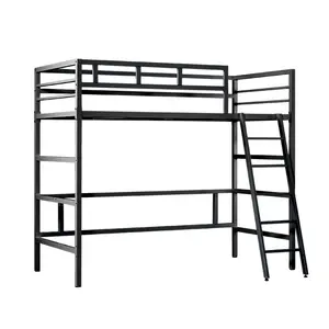 School Adult Kids Iron Loft Bunk Bed Modern Simple Style Heavy Duty Steel Metal Double Loft Bed Modern Bedroom Furniture