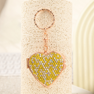 Wholesale Custom Logo Rose Gold Plated Crystal Rhinestone Mini Heart <b>Mirror</b> Keychain Metal Ring Purse Charm Pocket Vanity <b>Mirror</b> - Product Image 1