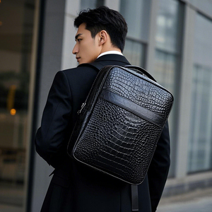 На заказ из натуральной коровьей кожи с узором из крокодиловой кожи, модная черная мужская деловая дорожная сумка для ноутбука, рюкзаки для работы - Product Image 3