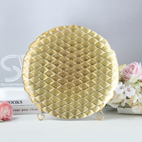 StarLuckINT Assiettes de présentation de luxe en verre à motif diamant de 13 pouces, rondes texturées dorées pour la décoration de banquets de mariage