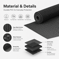 Tapis de protection noir en PVC à mailles ouvertes pour armoire, antidérapant, résistant à l'humidité, pour tiroirs et étagères, facile à découper, pour rangement de cuisine