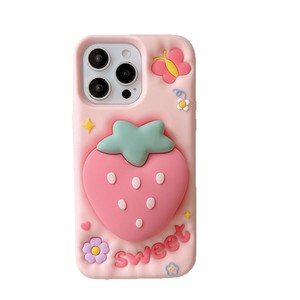 Funda de teléfono de silicona con soporte de fresa de dibujos animados en 3D para <span class=keywords><strong>iPhone</strong></span> 11 12 <span class=keywords><strong>13</strong></span> 14 15 16Pro Max No hay comentarios aún 56 vendidos - Product Image 3