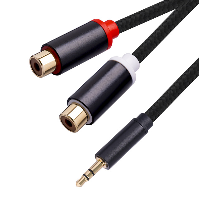 Cross-border small-batch processing and customization of LOGO gold-plated 3.5 RPM dual RCA Lotus audio cable 0.3 meters