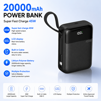 Batterie externe haute capacité 20000mAh 2-en-1 avec câble, charge rapide 45W, entrée/sortie Type-C