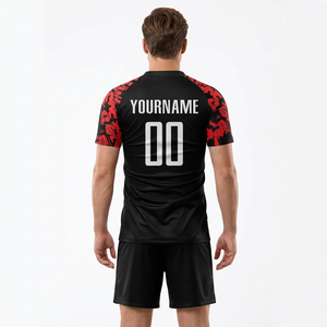 Maillot de football personnalisé à impression numérique 3D, motif noir et rouge, manches courtes, respirant, anti-transpiration, antibactérien, unisexe, adulte - Product Image 3