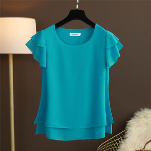 Camicetta da <span class=keywords><strong>donna</strong></span> nuova estate camicia allentata in Chiffon con scollo a o camicetta a maniche corte da <span class=keywords><strong>donna</strong></span> camicie <span class=keywords><strong>oversize</strong></span> Top e camicette da <span class=keywords><strong>donna</strong></span> - Product Image 1