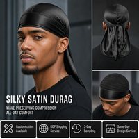 Nouveaux turbans durag en satin soyeux personnalisés, bonnets ondulés à longue queue, accessoires de coiffure professionnels unisexes style hip-hop