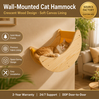 Hamac mural moderne en bois massif pour chats d'intérieur, doublure en toile douce et confortable, forme de croissant