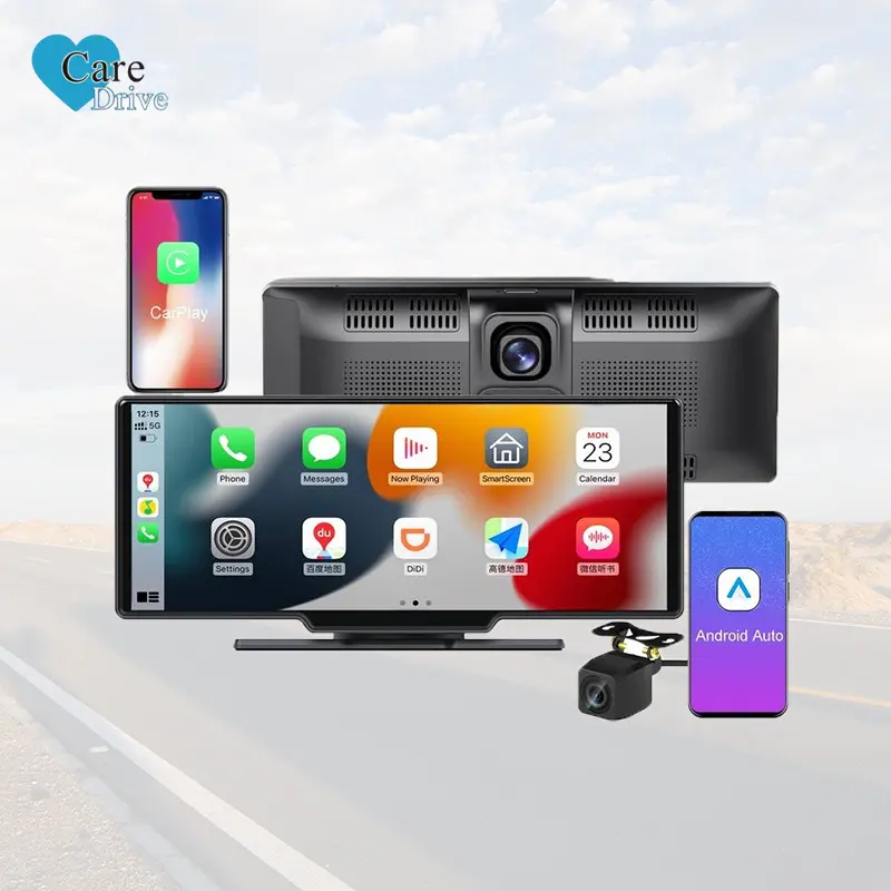 Caredrive กล้อง10.26นิ้ว4K พร้อม CarPlay ไร้สายแอนดรอยด์ออโต้มัลติมีเดียรถยนต์กล้องบันทึกวิดีโอจอภาพรถยนต์